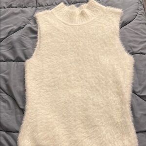 Fuzzy White Sleeveless Sweater